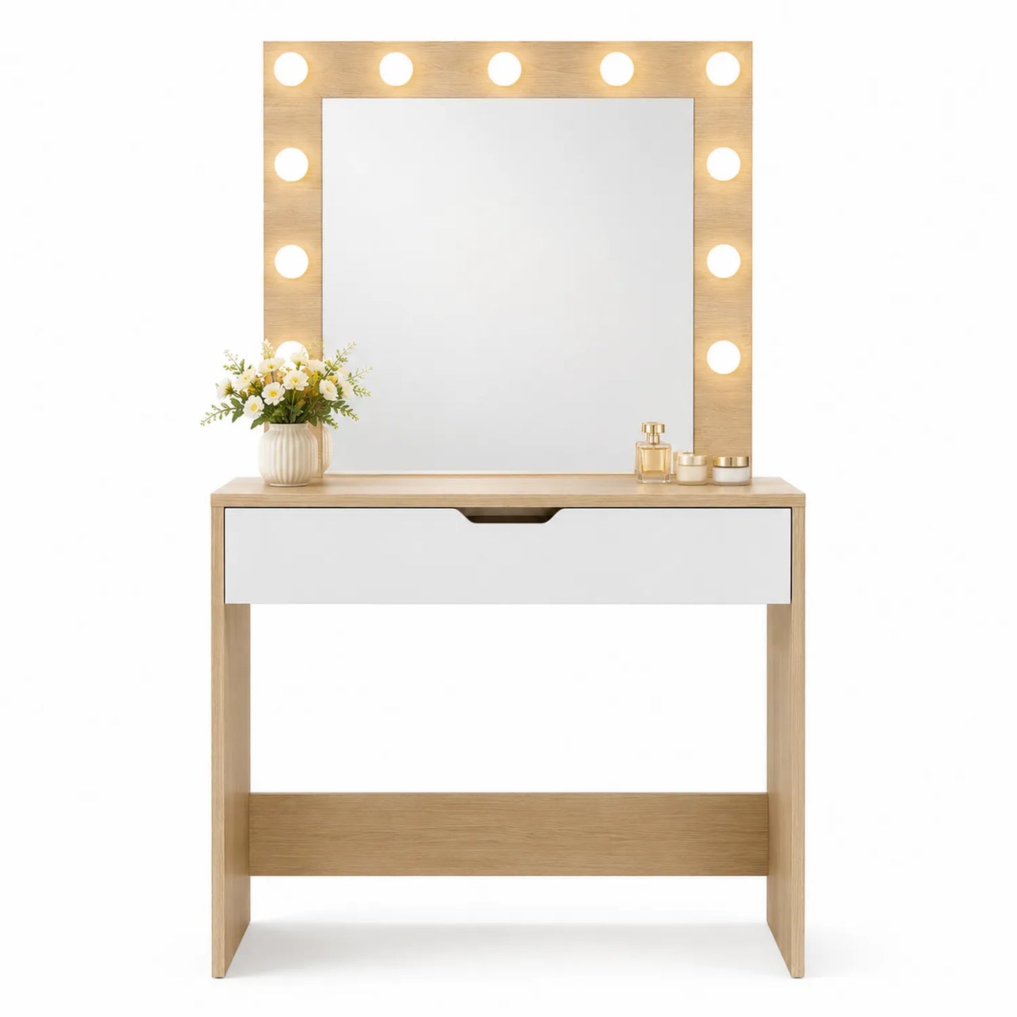 Toletta con Specchio Illuminato in Legno e MDF