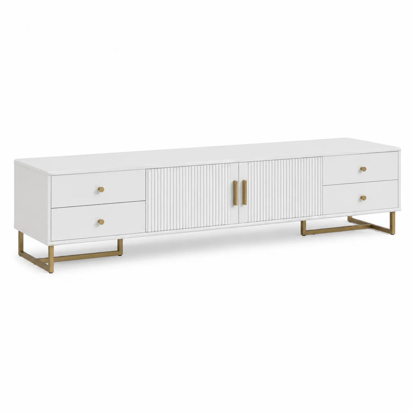 Mobile TV in MDF bianco con gambe in metallo dorato 200x40x50 cm