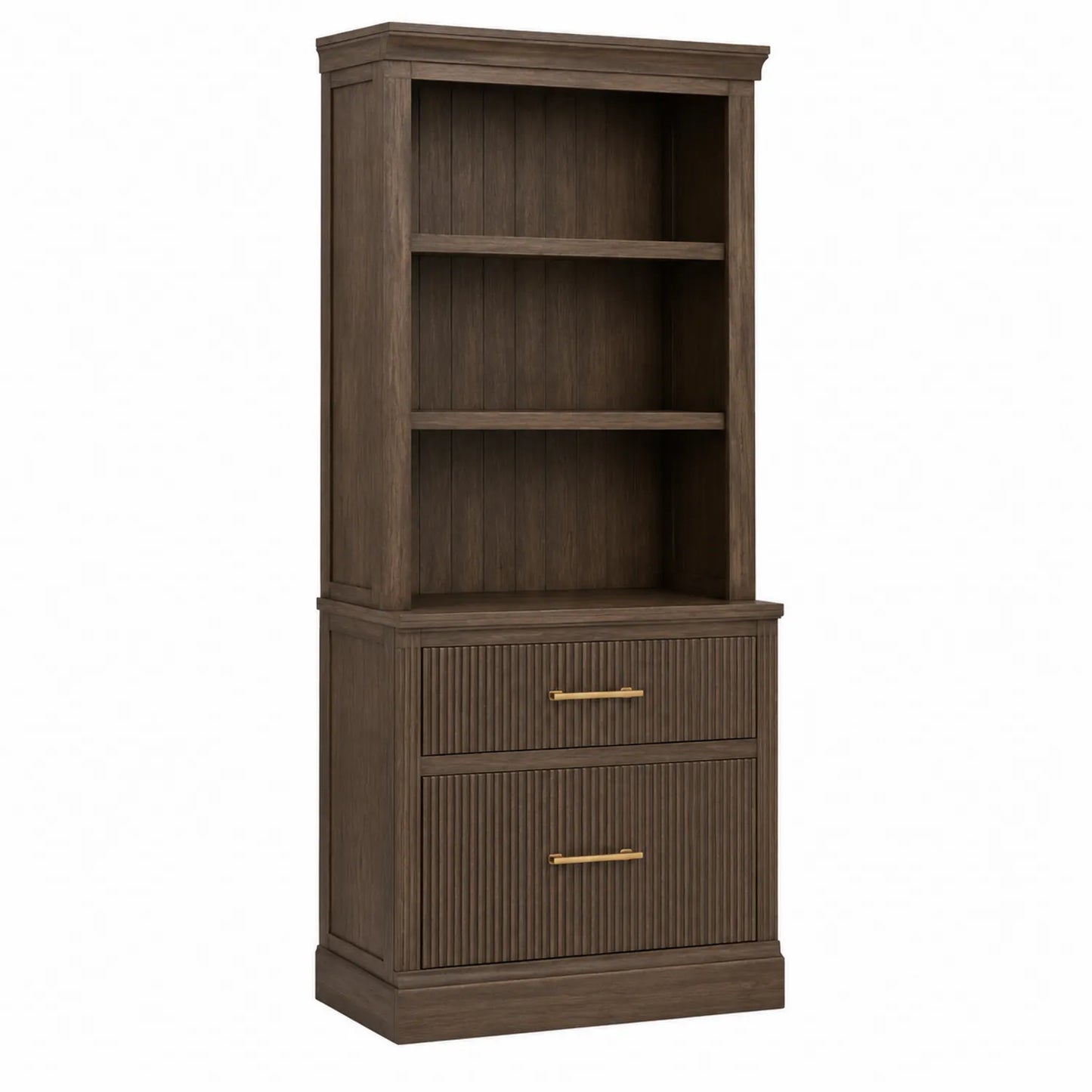 Libreria in Legno di Quercia Marrone con Cassetti e Ripiani