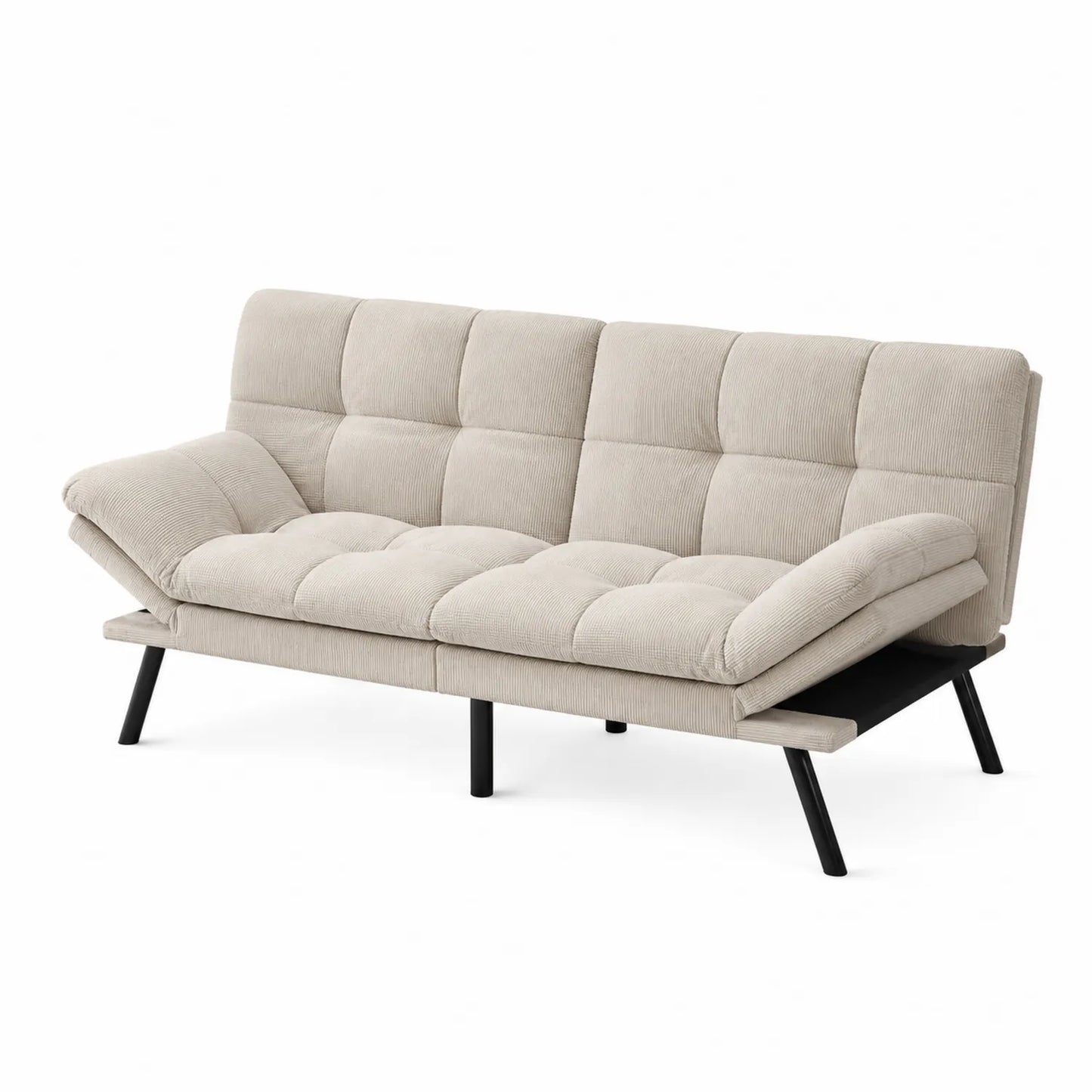 Divano letto in velluto beige con gambe in metallo