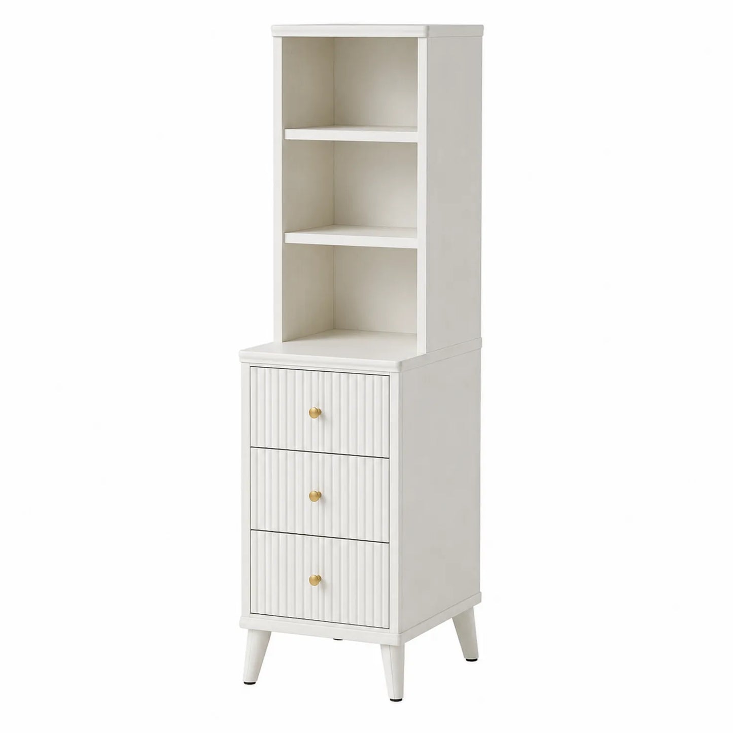 Cassettiera con Scaffali in Legno Bianco con 3 Cassetti e 2 Ripiani