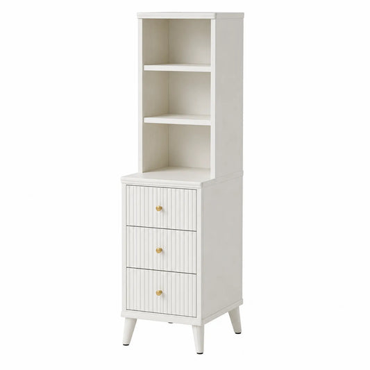 Cassettiera con Scaffali in Legno Bianco con 3 Cassetti e 2 Ripiani