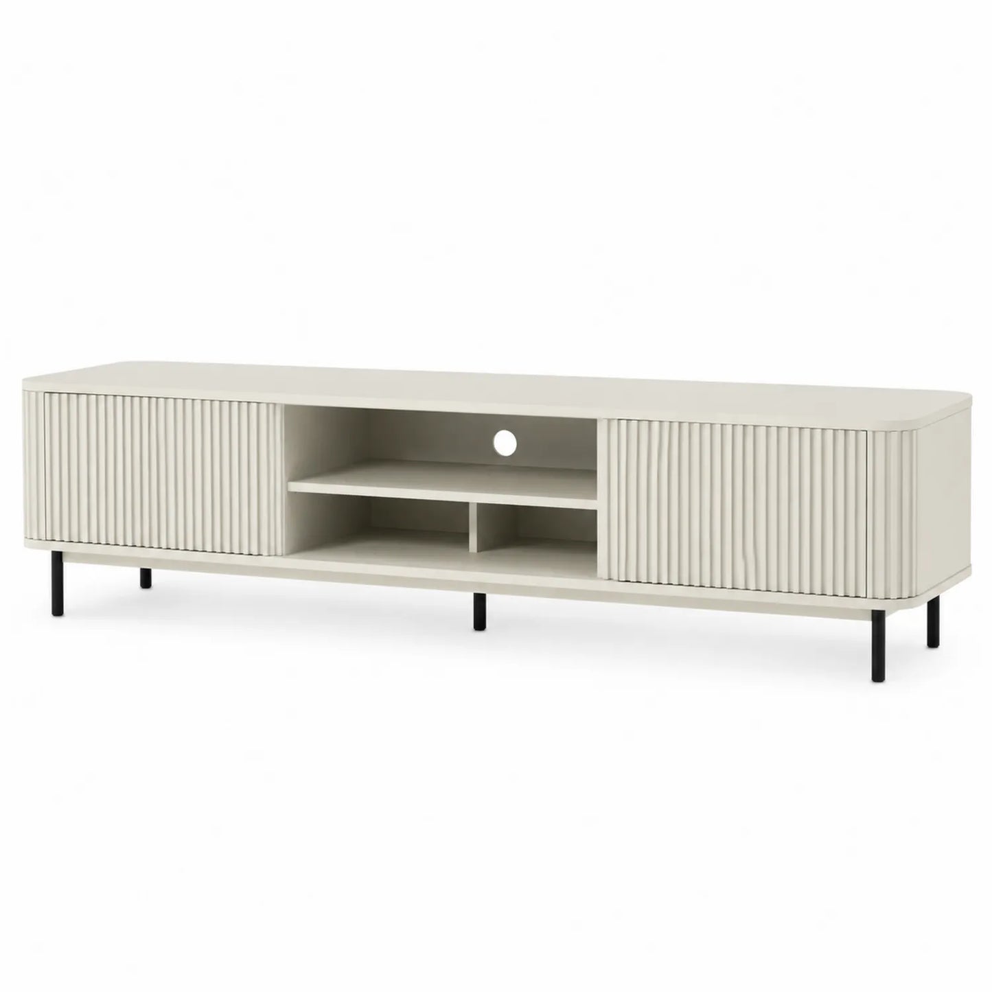 Mobile TV rettangolare in legno verniciato bianco con ante in rilievo 180x40x50 cm