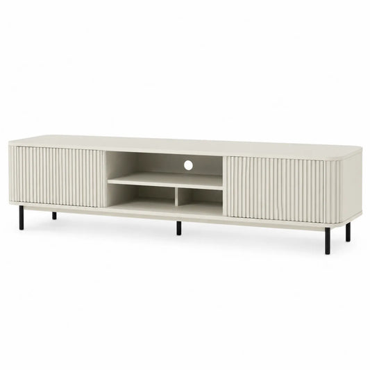 Mobile TV rettangolare in legno verniciato bianco con ante in rilievo 180x40x50 cm