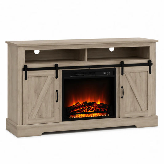Mobile TV con Caminetto Elettrico in Legno Beige