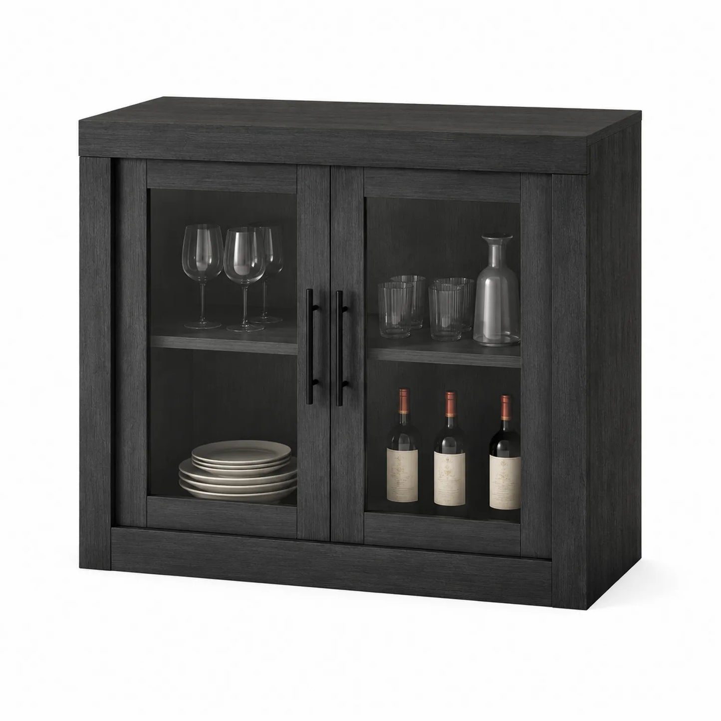 Credenza in Legno con Ante in Vetro Temperato Grigio 90x40x85 cm
