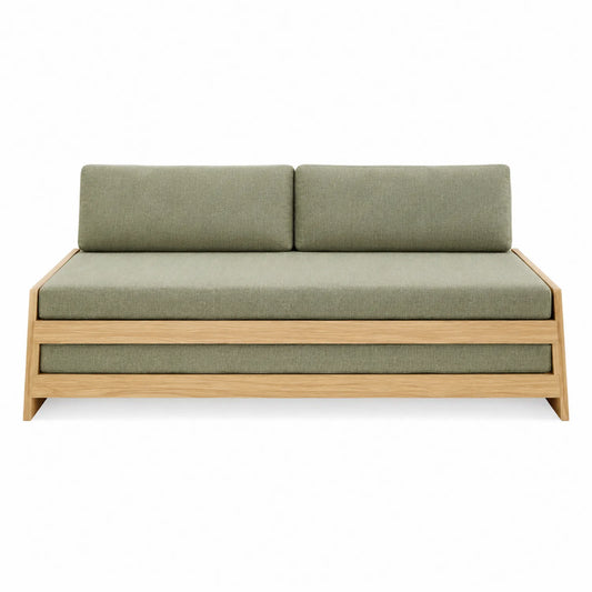 Divano letto in legno e poliestere verde 190x80x85 cm