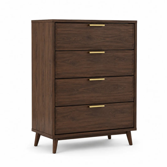 Cassettiera in Legno Massello con 4 Cassetti Marrone 80x40x120 cm